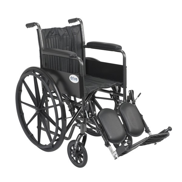 Drive Medical Silver Sport 2 Wheelchair, Fixed Arms, Elevating Leg Rests, 18" Seat ssp218fa-elr